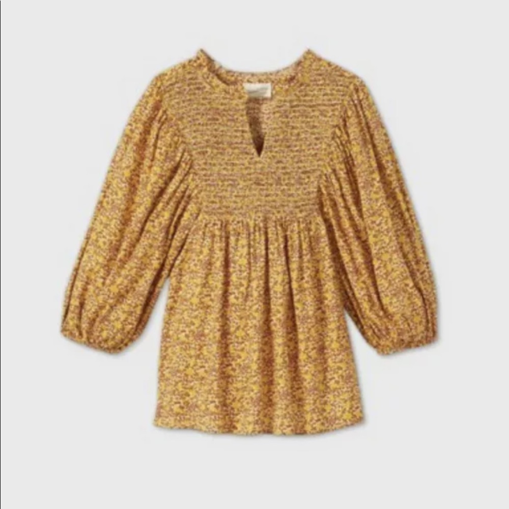 Universal Thread Yellow Smocked Floral Blouse XS